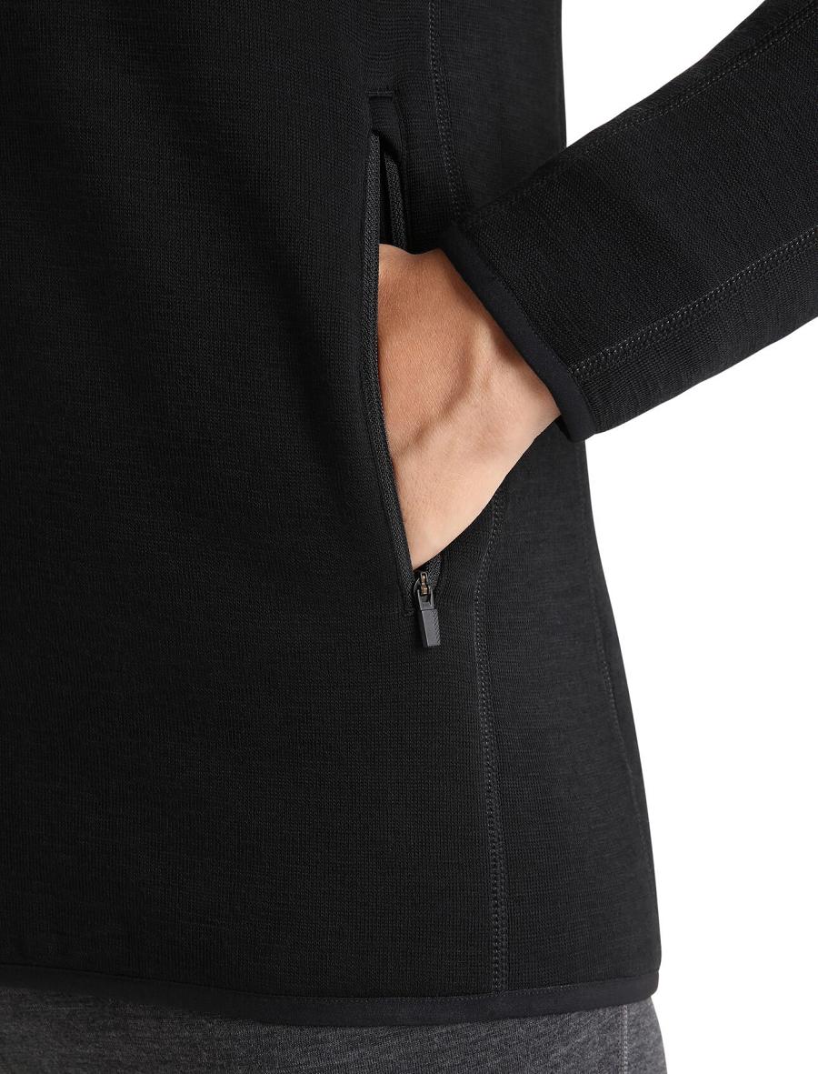 Black Icebreaker RealFleece™ Merino Elemental Long Sleeve Zip Jacket Men's Hoodie | AU 1251DFMN